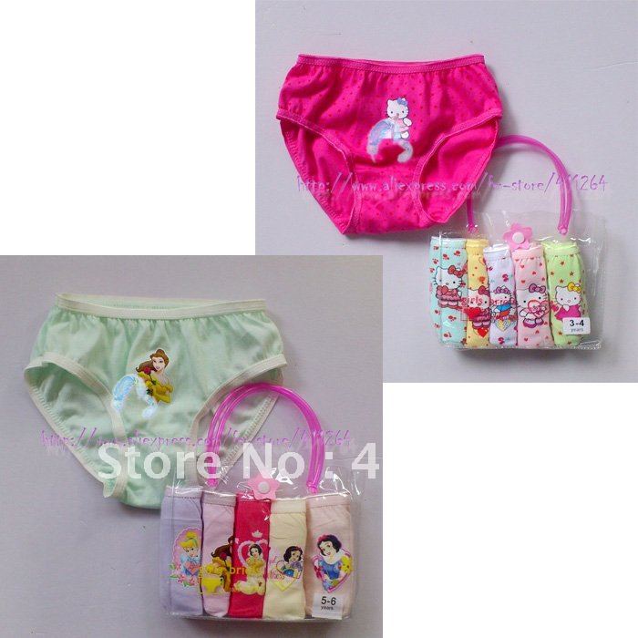 36pcs/lot(3-12Y) Wholesale Cartoon Underwear Children/Kids girls briefs 6 in 1 panties hello kitty princess free shipping