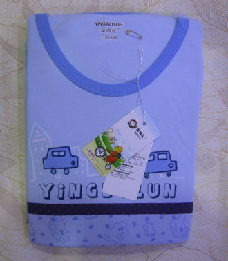 3720 male female child 100% cotton color block decoration print o-neck child underwear set