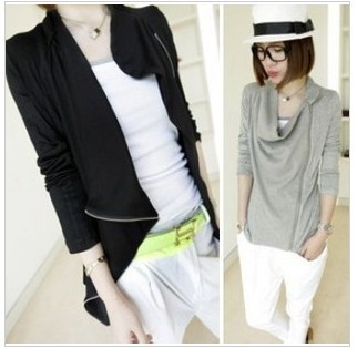 3816 handsome fashion brief oblique zipper heap turtleneck thin cardigan sweatshirt coat grey