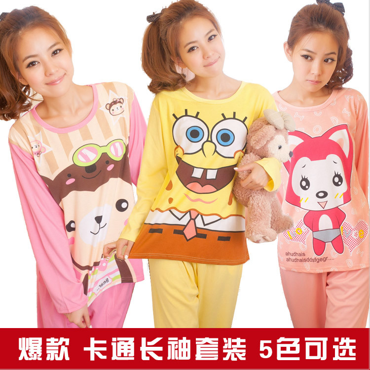 39 set 100% cotton cartoon spring and autumn long-sleeve women's lovely sleepwear lounge set