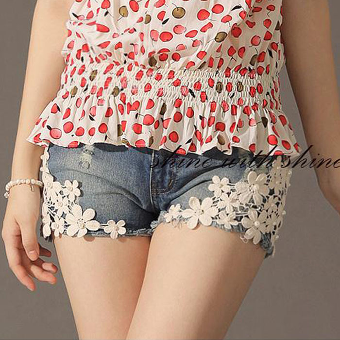 3g maternity  clothing summer fashion  pants laciness  shorts  denim shorts belly pants