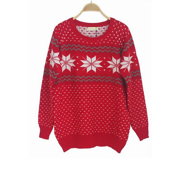 3pc/lot ,Free Shipping New Hotsale  Fashion Warm XMAS Crew Neck Snowflake Pattern Pullover Sweater Women 2Colors