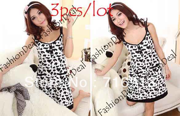 3pcs/lot 2013 New Fashion Luxury Cotton Sleeveless Cow Women's Pajamas Sleepwear Lover Sleepwear Free Shipping 11294_W