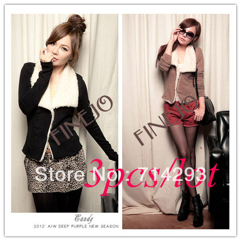 3pcs/lot Fashion Women's Big Lapel Winter Warmer Lammy Jacket Coat Outwear Free shipping 9399