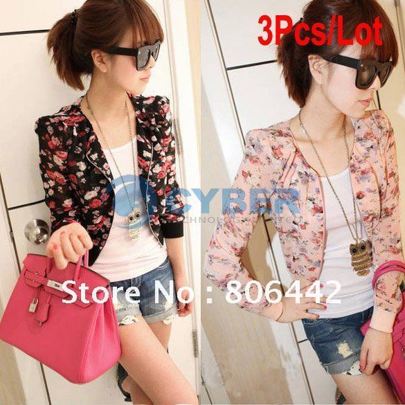 3Pcs/Lot Fashion Women's Outerwear Spring And Autumn Short Jacket Chiffon Coat 3 Colors Free Shipping