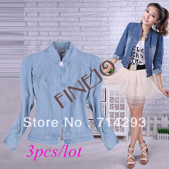 3pcs/lot Fashion Women's Slim Fit Jeans Jacket Coat Denim Outwear 2 colors free shipping 7743