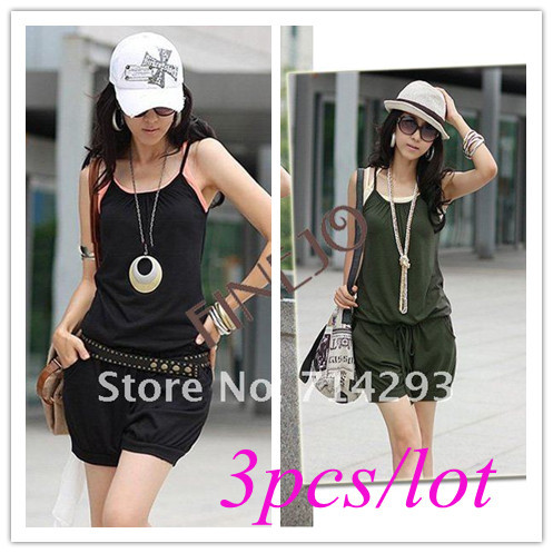 3pcs/lot Free shipping Fashion Women's Sleeveless Romper Strap Short Jumpsuit Scoop 3 Colors White, Black,Purple 3168