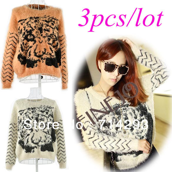 3pcs/lot free shipping New Women's Sweet Long Sleeve Knitted Sweater Top 2 Colors 10061