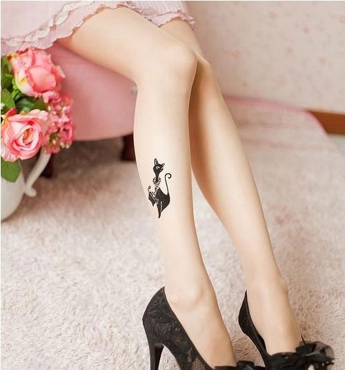 3pcs  /lot ,Free Shipping Sexy Women  Letter Cat Angel Tattoo Socks Transparent Pantyhose Stockings Tights Leggings 650004