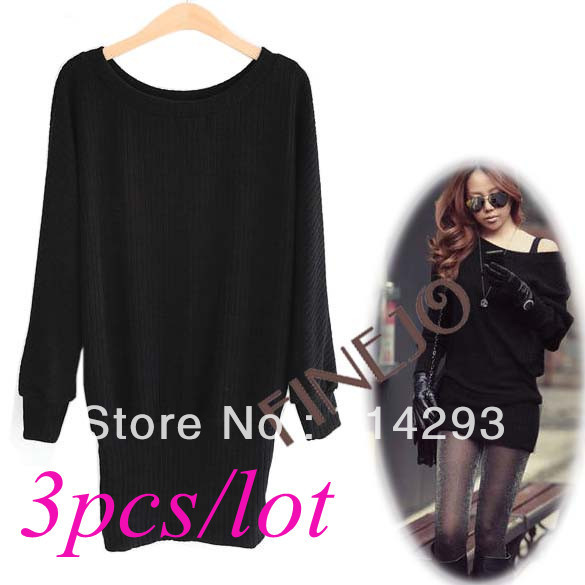 3pcs/lot Free shipping Women's Long Batwing Sleeves Vintage Knit Sweater Dress Mini Tops 8790