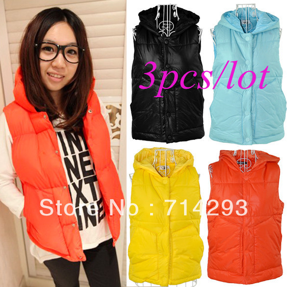 3pcs/lot Free shipping Women's Waistcoat Slim Vest Thickened Hoodie Coat Jacket 4 colors 9094