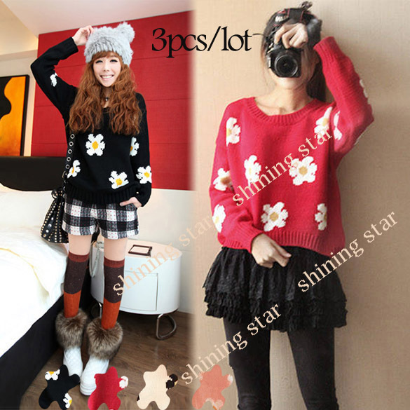 3pcs/lot HOT Women's Sweater Long Sleeve Pullovers Flowers knitting Sweater Jacket Coat 4 Colors 10016