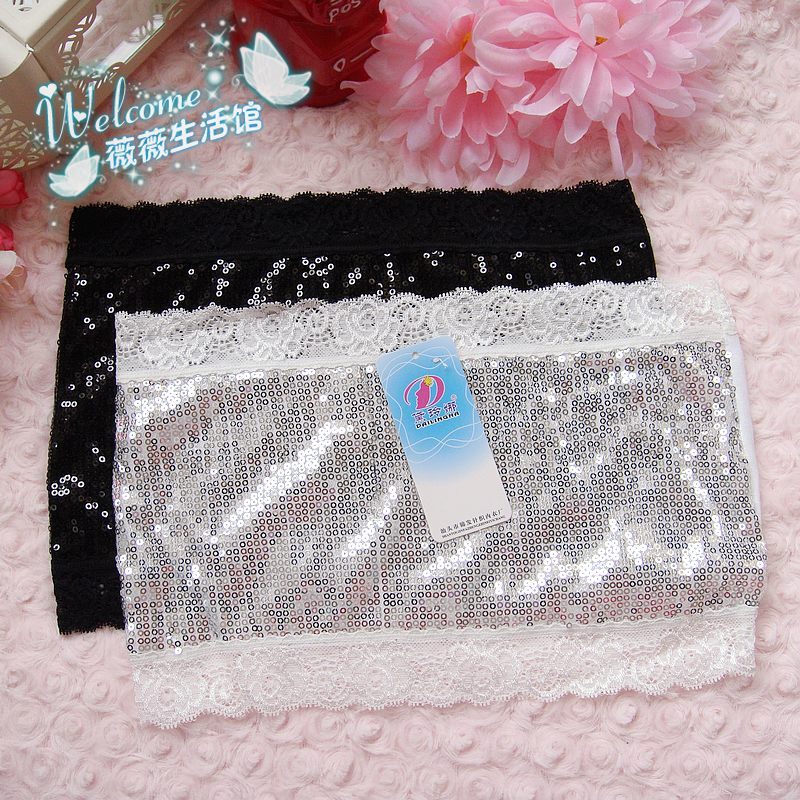 3pcs/Lot STRAPLESS SEXY LINGERIE Shine Lace SEQUIN BANDEAU BOOB LINED TUBE TOP