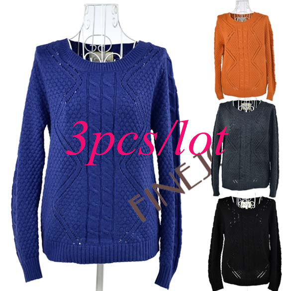 3pcs/lot Women's Ladies Round Neck Knitted Pullover Jumper Casual Loose Sweater Cheap Knitwear free shipping 9221