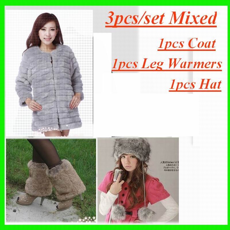 3pcs/Set Autumn Winter Fashion Faux Rabbit Fur Coat /Leg Warmers and Hat/Cap 2012 New