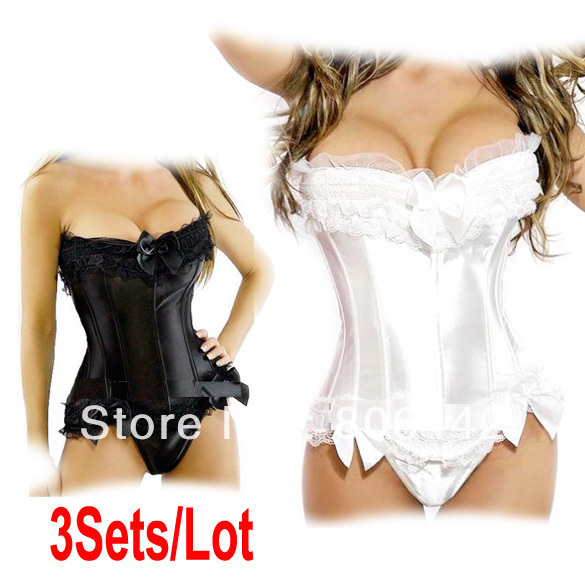 3Sets/Lot Free Shipping 2013 Women's New Sexy Boned Lace Up Corset Lingerie Bustier Underwear G-String