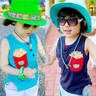 4 2013 summer french fries pocket boys clothing girls clothing child T-shirt sleeveless vest tx-0853