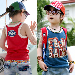 4 2013 summer letter boys clothing girls clothing baby child T-shirt sleeveless vest tx-1575