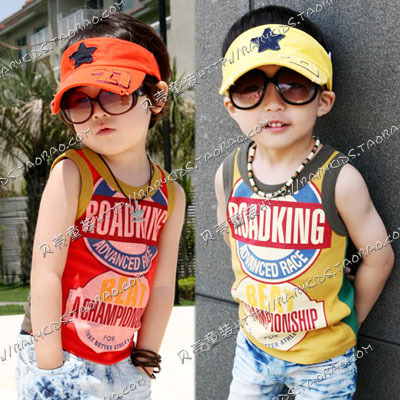 4 2013 summer letter double faced color block decoration boys clothing girls clothing baby child vest tx-0766