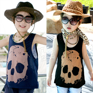 4 2013 summer skull clothing boys girls clothing baby child T-shirt sleeveless vest tx-1568