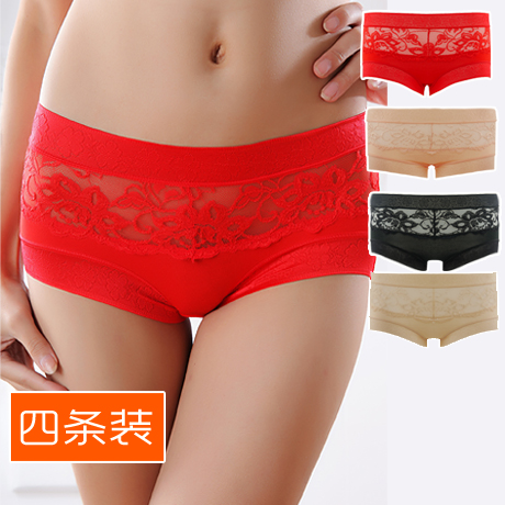 4 bamboo fibre high waist butt-lifting fashion flower lace decoration women's