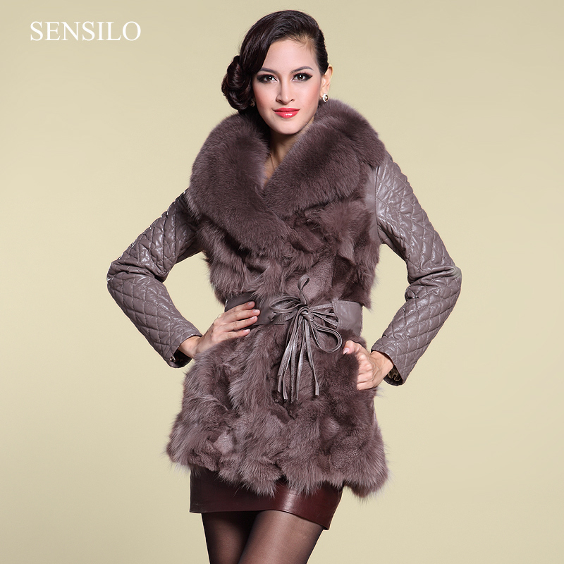 4 color 2012 women's sheepskin leather overcoat genuine fox fur coat medium-long waist belt adorned shaped winter jacket s1028