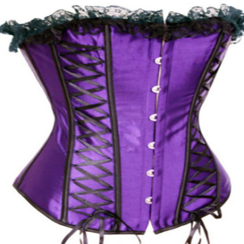 4 color Purple /Pink/black/red  satin lace up corset bustier boned   strapless lingerie  Underwear factory supplier S-2XL