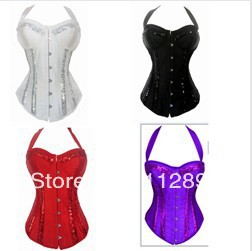 4 colors Black/white/purple/red satin with sequin basque padded cup underwire S-2XL    M0184