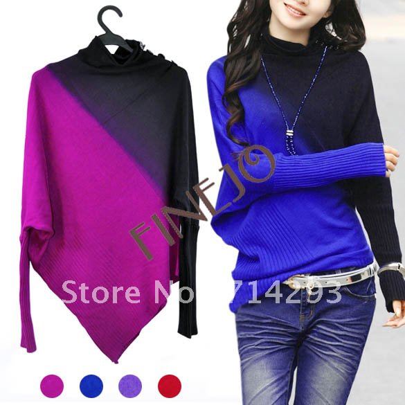 4 Colors nice Korea Women's Ladies Irregular Batwing Long Sleeve Knitted Sweater Wear Jumper Casual Tops  7276 free shipping