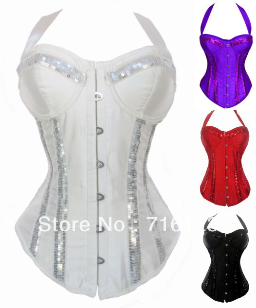 4 Colors Sexy High Quality  Burlesque  Halter Corset /Basque Christmas Party Fancy Dress Dance Costume