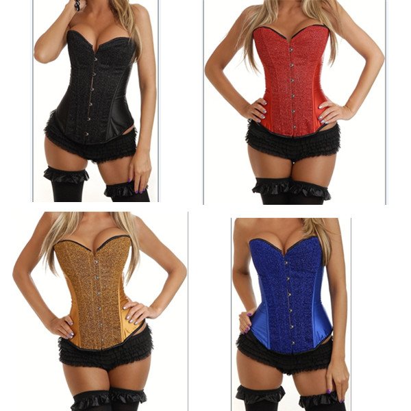 4 Colors Sexy new Satin with sequin clubwear show gilr corset buister bodyshaper S-2XL Factory Supplier