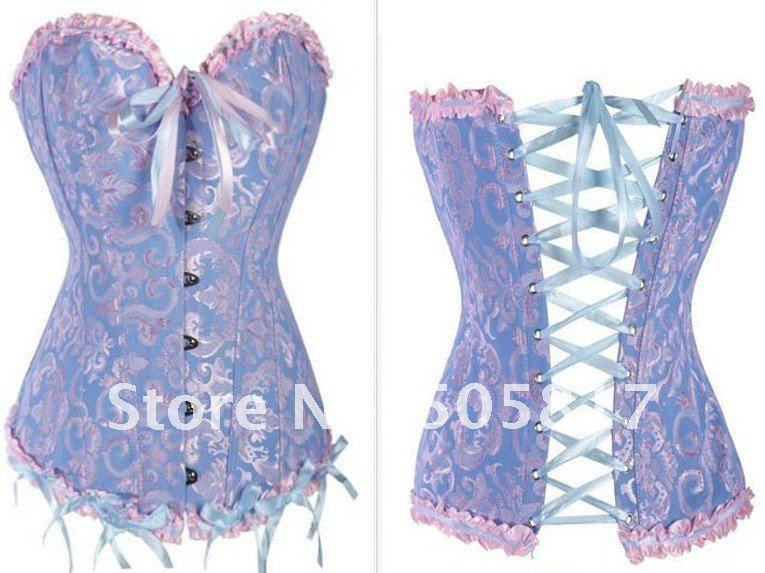 4 colors Sexy overbust corset cincher lingerie Woman brocade bustier shaper  white black blue red S M L XL XXL free ship K5197