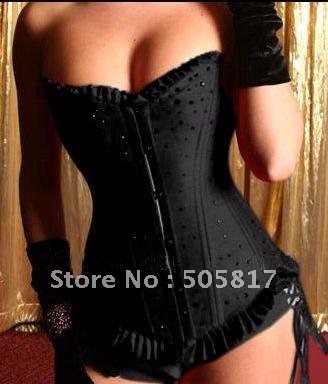 4 colros Drop ship Sexy satin corset shaper sparkly stones Europe traditional boned corset bustier black red blue purple MZ2135