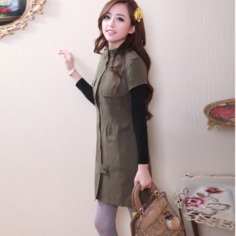 40633190 autumn new arrival fashion solid color gentlewomen single breasted epaulette short-sleeve trench , Free Shipping