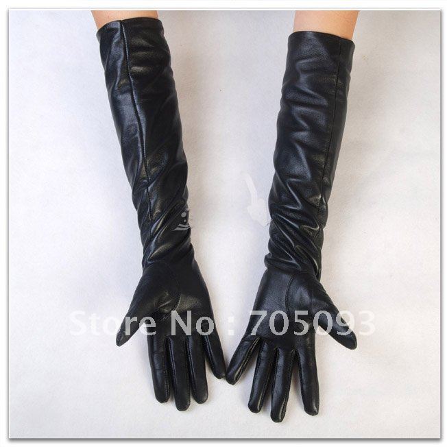 40cm long genuine leather lady black gloves  S/M/L/XL free shipping lady gift