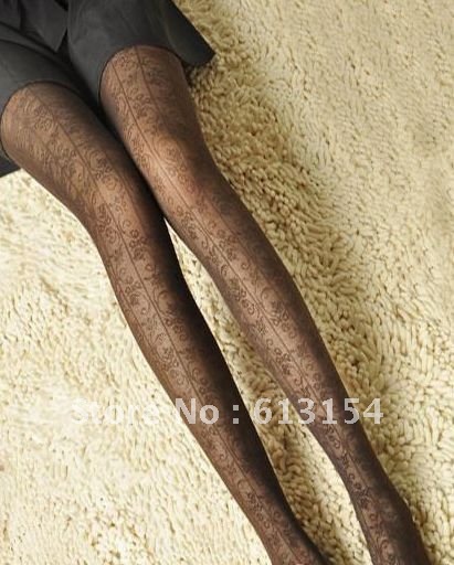 4104 2013 autumn women's fashion ultra-thin stockings vertical stripe flower vine vintage pantyhose