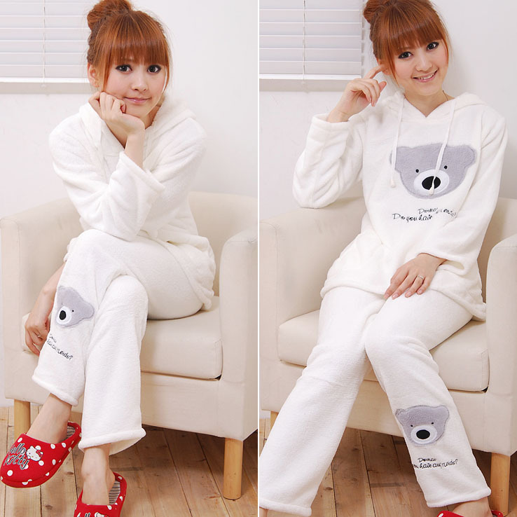 42 ! hot-selling bear with a hood Women coral fleece sleepwear autumn and winter long-sleeve sleepwear