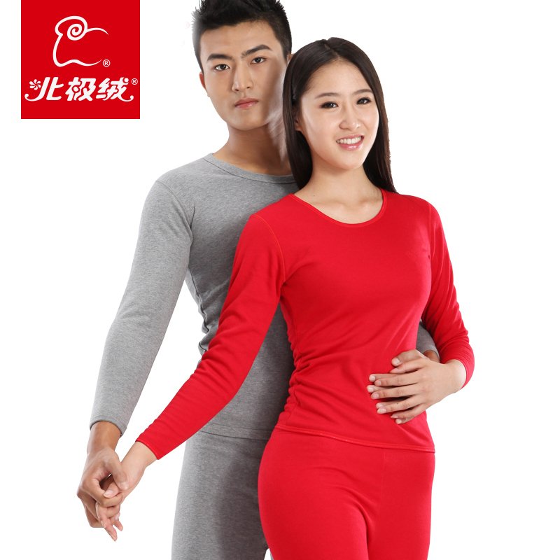 48 gold velvet male women's o-neck plus velvet thickening thermal underwear set plus size quinquagenarian