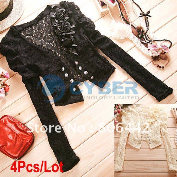 4Pcs/Lot 2012 New Hot Fashion Cozy Women's Hollow Out Lace Shrug Short Blouse Top Jacket Coat Outwear Free Shipping 7852