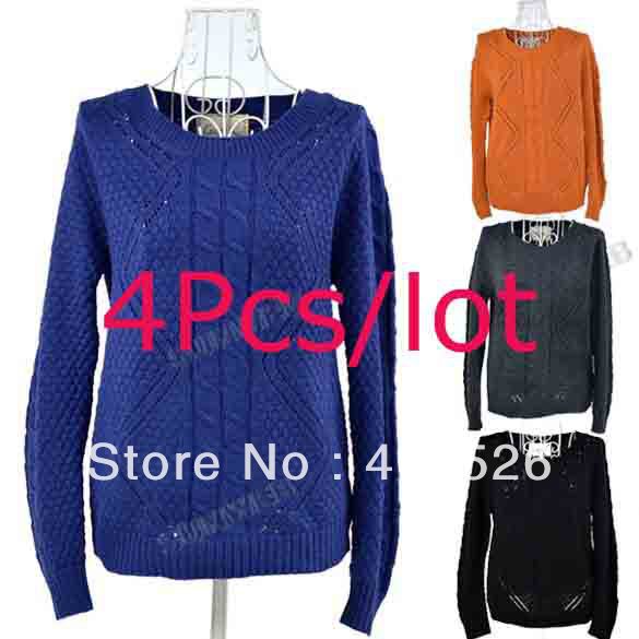 4Pcs/lot 2013 Ladies Round Neck Knitted Wool Sweater Pullover Jumper Casual Loose Knitwear 4 colors free shipping 9221