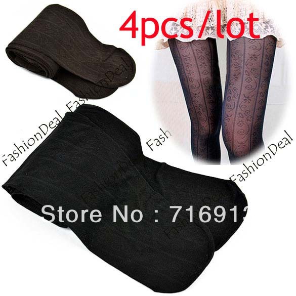 4pcs/lot 2013 New Women Ladies Beautiful Sexy Slim Vertical Vine Pattern Pantyhose Leggings Velvet Stockings Free Shipping 10242