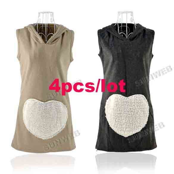 4pcs/lot Casual Korea Women Tops Woolen Hoodie Winter Waistcoat Vest 2 Colors free shipping 10020