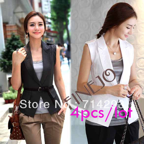 4pcs/lot Free shipping Fashion Women's Slim Casual Weekend Waistcoat Suit Vest Gray/White 7568