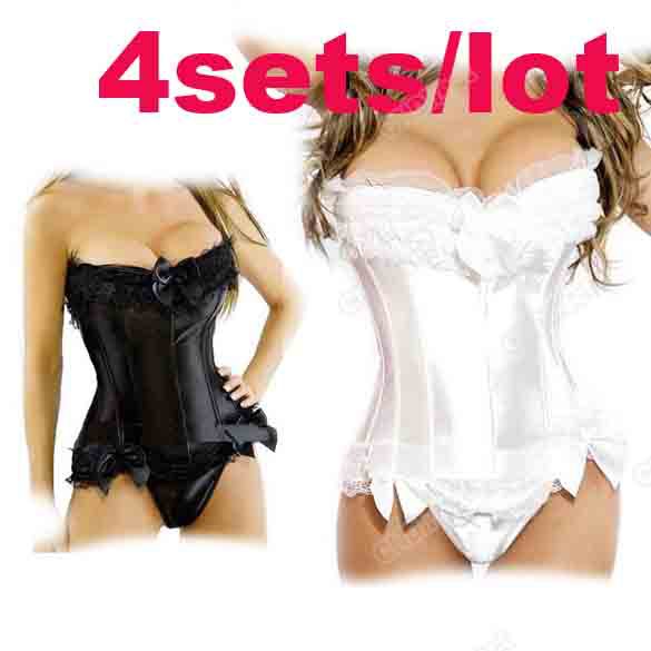 4Sets/Lot Free Shipping 2013 Women's New Sexy Boned Lace Up Corset Lingerie Bustier Underwear G-String  5144