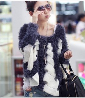 5,579 Korean women's fashion fall/winter 2012 new fluffy bat sleeve  sweaters loose hedge pierced / Faux Fur Coat