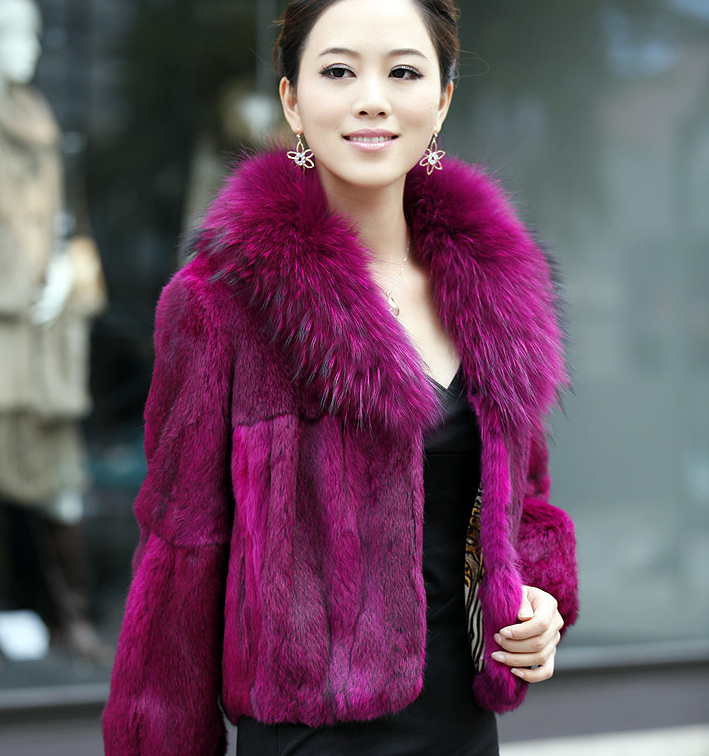 5 colors available!!2012 winter women's raccoon fur collar rabbit fur short design outerwear rabbit fur coat free shipping