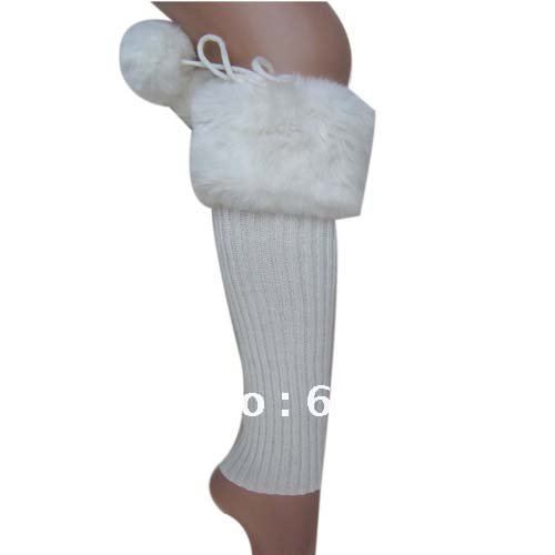 5 Colors Ball Top Boot Cuff Fluffy Soft Knitted Leg Warmers With Faux Fur