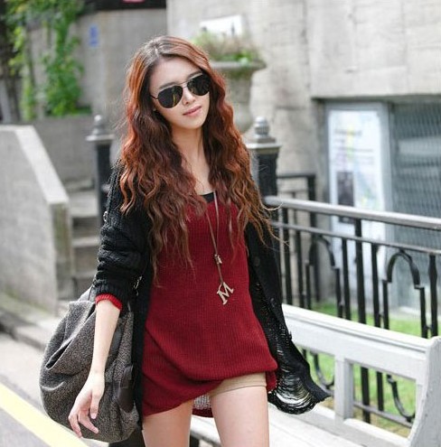 5 Colors  Fashionable Sexy Lady Knit V-Neck Loose Batwing Sleeve Shirt Long Sleeve Sweater