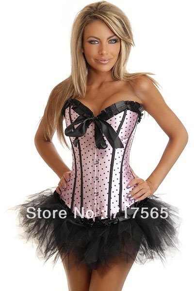 5 Colors FreeShipping Sexy Strapless Satin Coeselet Steel Bone Corset Top Bustier + G-string S~2XL