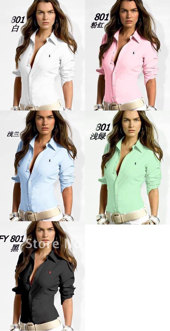 5 colors newest style Summer women's long sleeve Cotton  Polo Shirts dress blouses with brand design logo can be shown